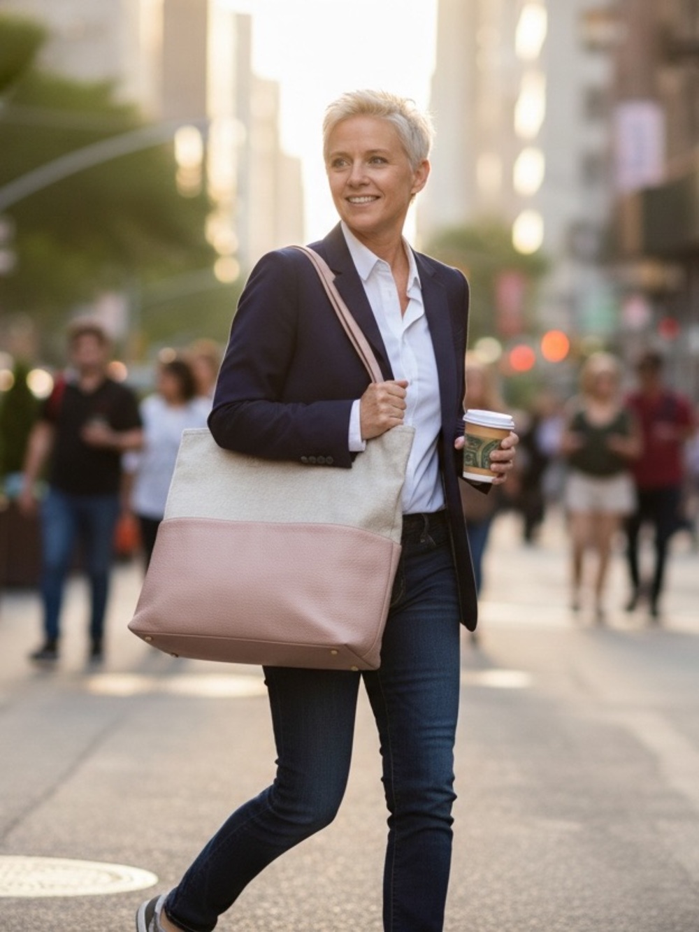 Ellen Degeneres Henlee 100 percent Linen and Leather her Tote Bag - Picture 2 of 6